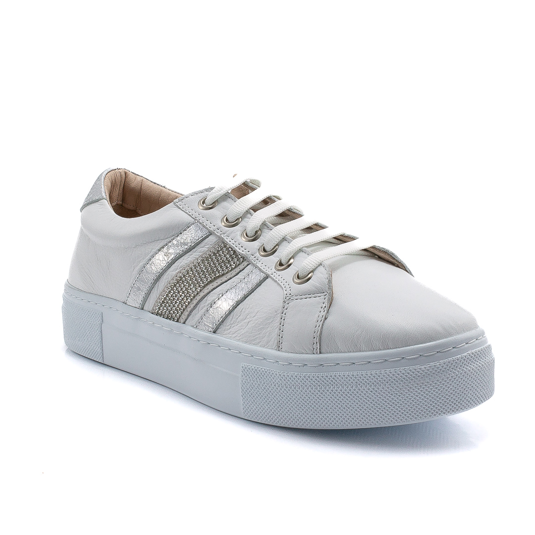 Scarpe Sneakers Basse Uomo Donna Lezshoes - Pelle Bianco Blu Sfumato Stella - Made In Italy